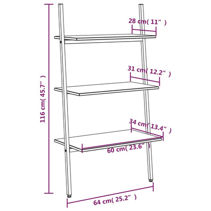 3-Tier Leaning Shelf Dark Brown and Black 64x34x116 cm