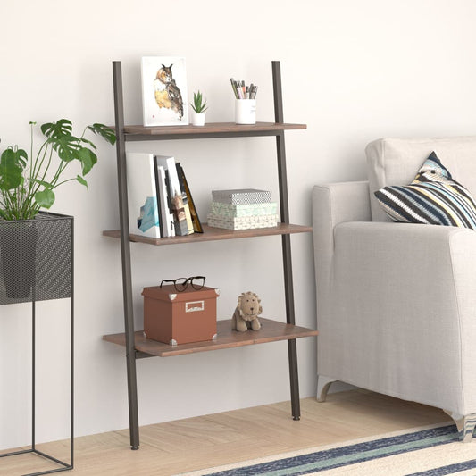 3-Tier Leaning Shelf Dark Brown and Black 64x34x116 cm