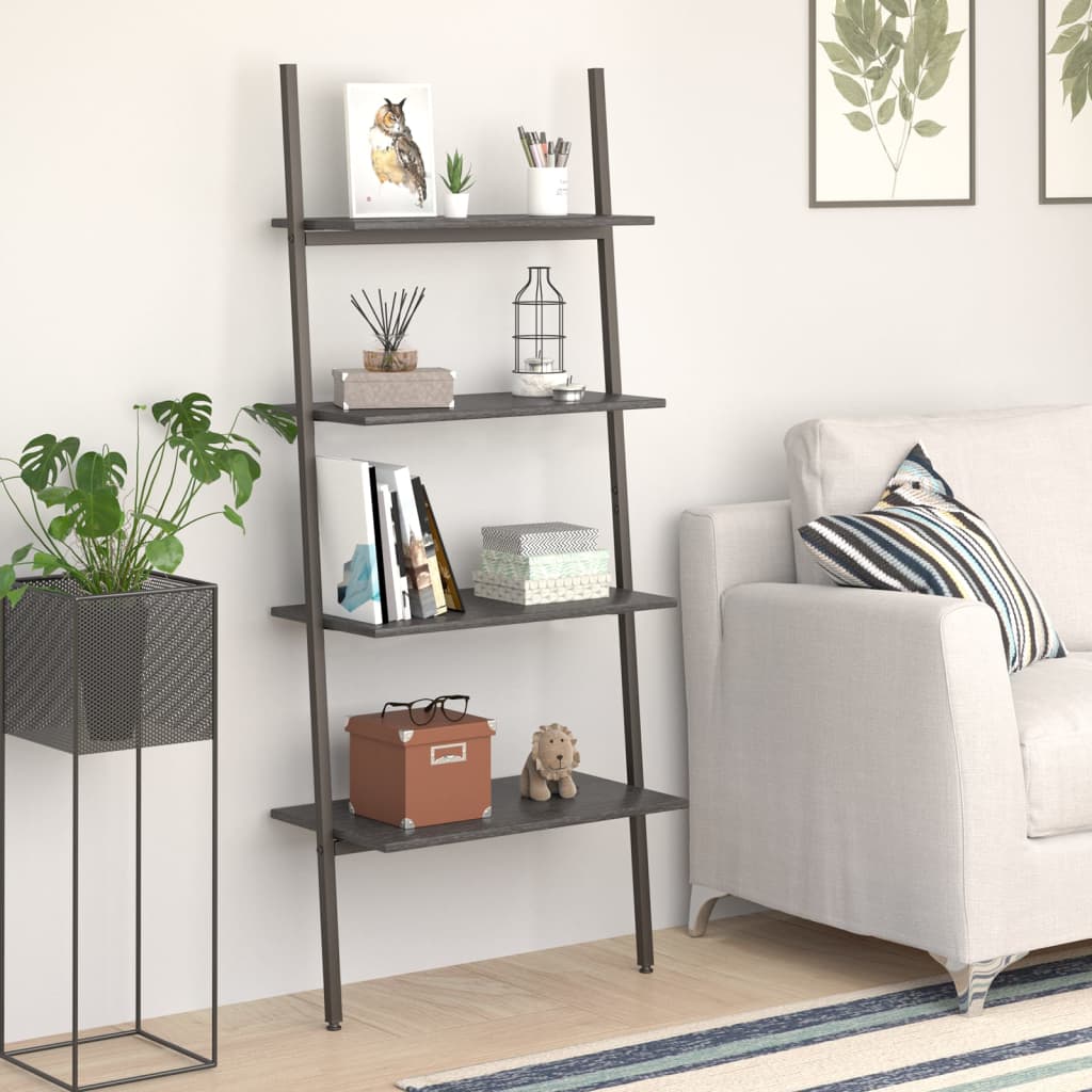 4-Tier Leaning Shelf Black 64x34x150.5 cm