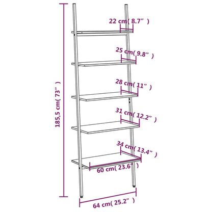 5-Tier Leaning Shelf Dark Brown and Black 64x34x185.5 cm