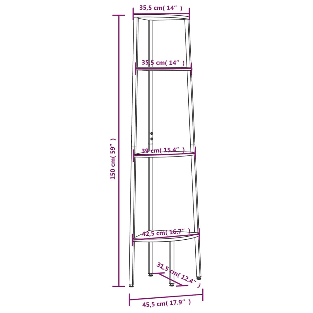 4-Tier Corner Shelf Light Brown and Black 45.5x31.5x150 cm