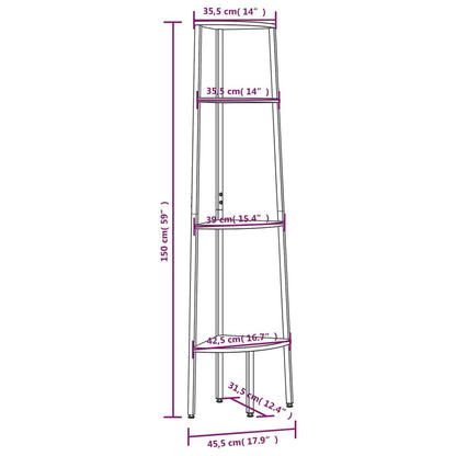 4-Tier Corner Shelf Light Brown and Black 45.5x31.5x150 cm