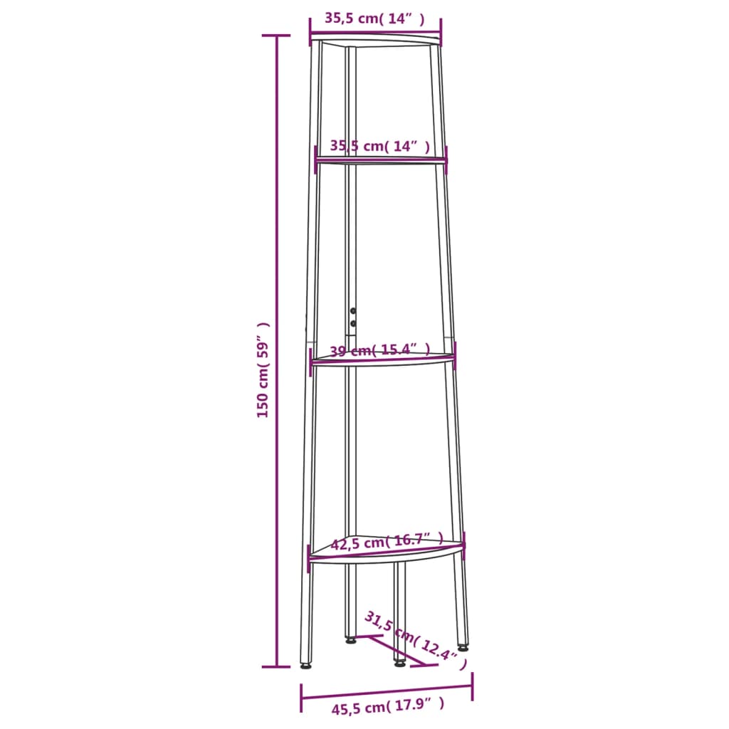 4-Tier Corner Shelf Dark Brown and Black 45.5x31.5x150 cm