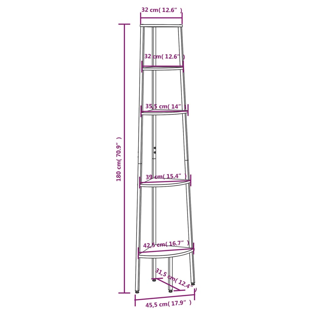 5-Tier Corner Shelf Dark Brown and Black 45.5x31.5x180 cm