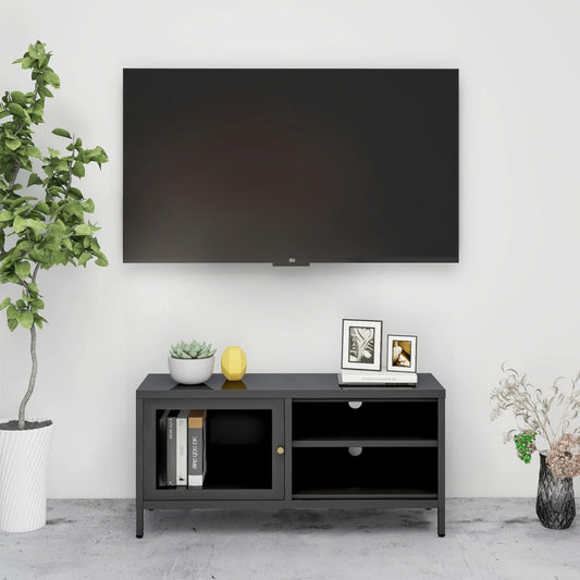 TV Cabinet Anthracite 90x30x44 cm Steel and Glass