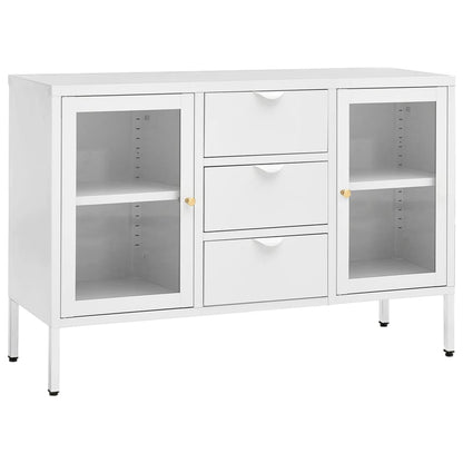 Sideboard White 105x35x70 cm Steel and Tempered Glass