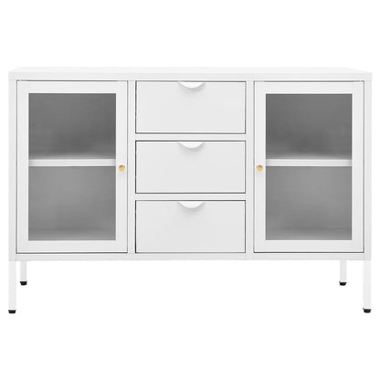 Sideboard White 105x35x70 cm Steel and Tempered Glass