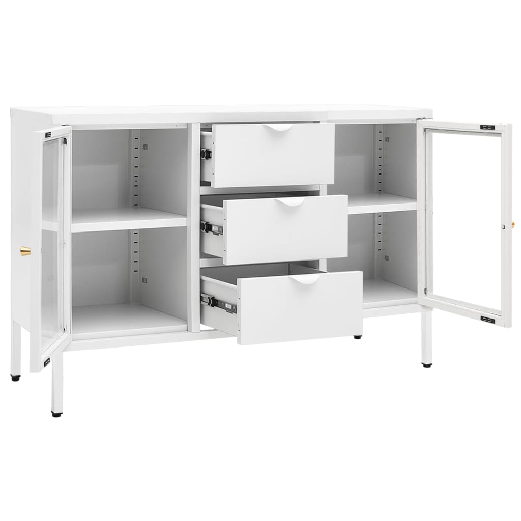 Sideboard White 105x35x70 cm Steel and Tempered Glass