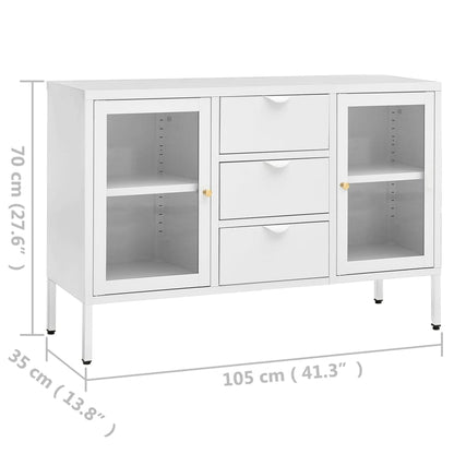 Sideboard White 105x35x70 cm Steel and Tempered Glass