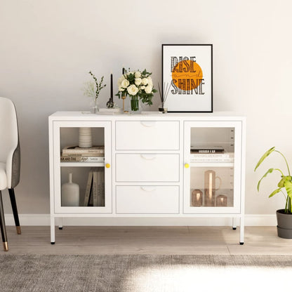 Sideboard White 105x35x70 cm Steel and Tempered Glass