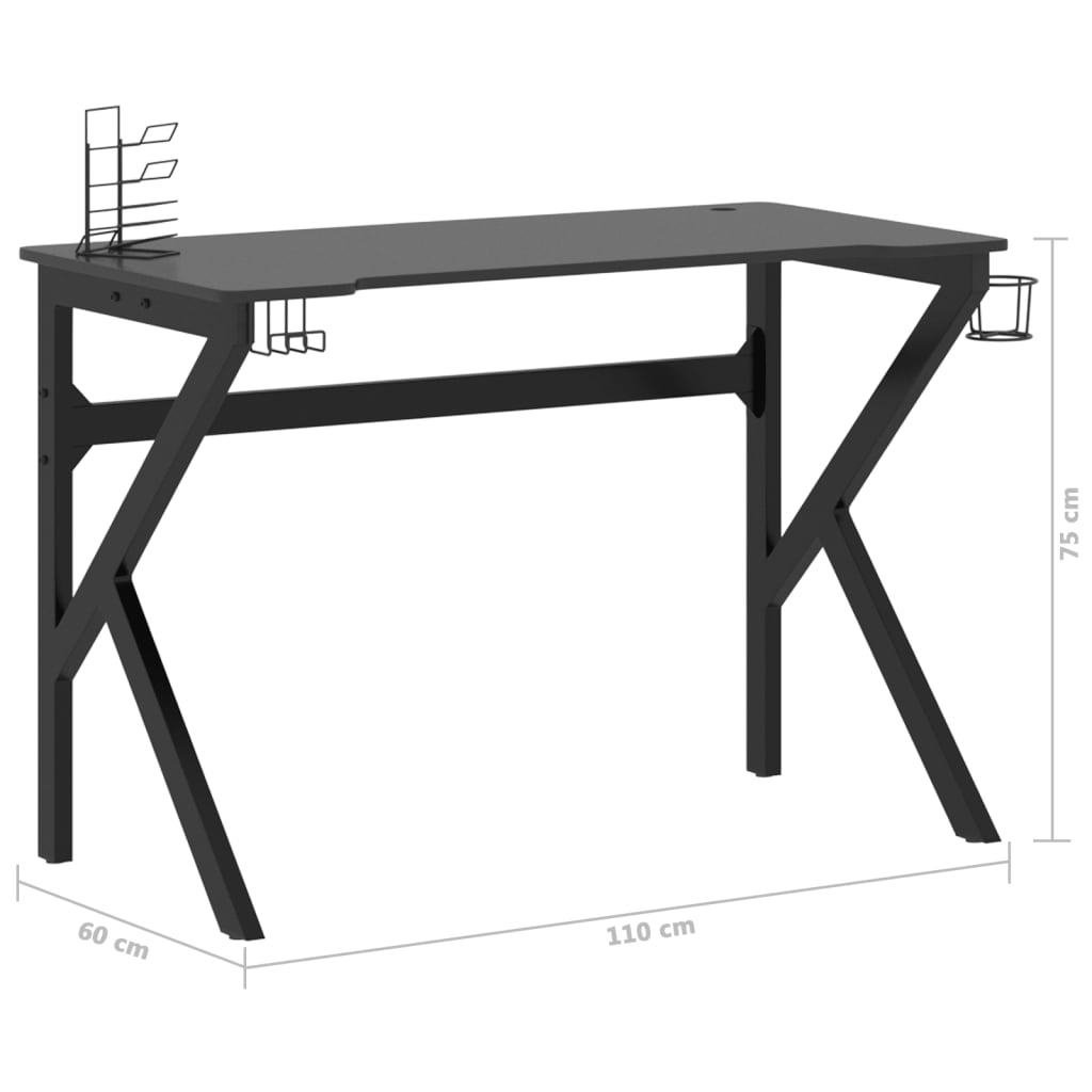 Gaming Desk with K Shape Legs Black 110x60x75 cm