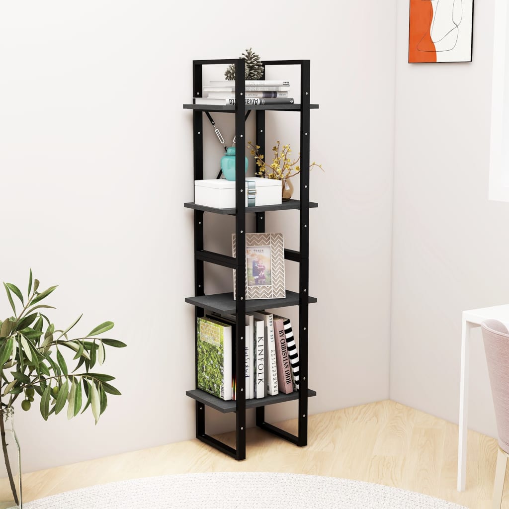 4-Tier Book Cabinet Grey 40x30x140 cm Solid Pine Wood