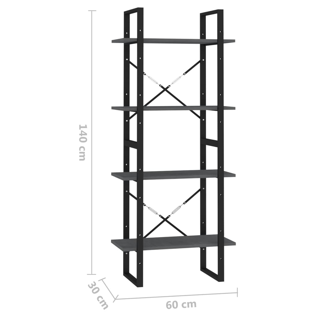 4-Tier Book Cabinet Grey 60x30x140 cm Solid Pine Wood