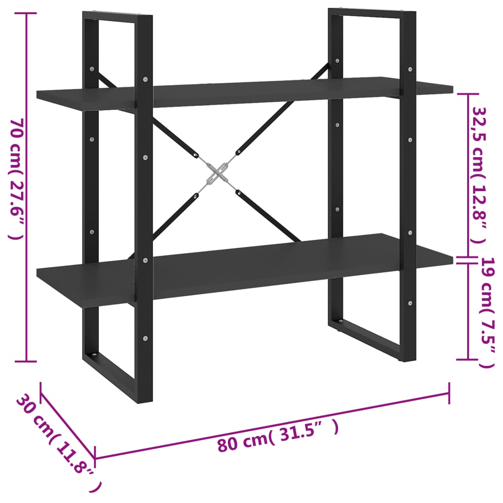 2-Tier Book Cabinet Grey 80x30x70 cm Engineered Wood