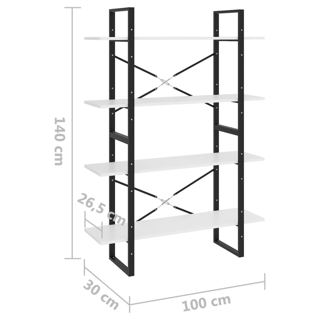 4-Tier Book Cabinet White 100x30x140 cm Engineered Wood