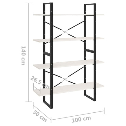 4-Tier Book Cabinet White 100x30x140 cm Solid Pine Wood