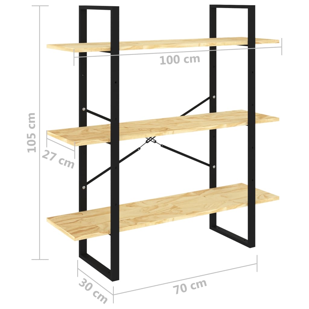 3-Tier Book Cabinet 100x30x105 cm Solid Pine Wood