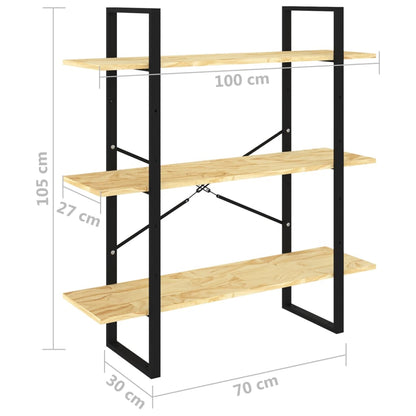 3-Tier Book Cabinet 100x30x105 cm Solid Pine Wood