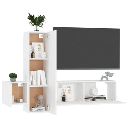 3 Piece TV Cabinet Set White Engineered Wood