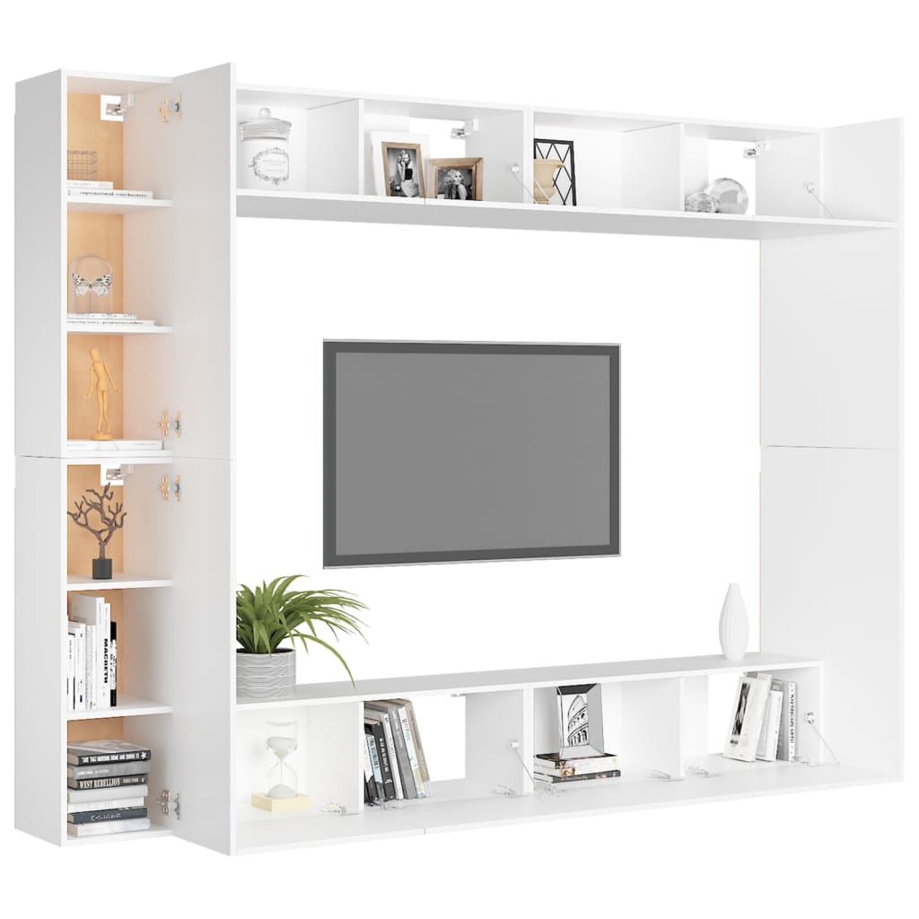 8 Piece TV Cabinet Set White Engineered Wood