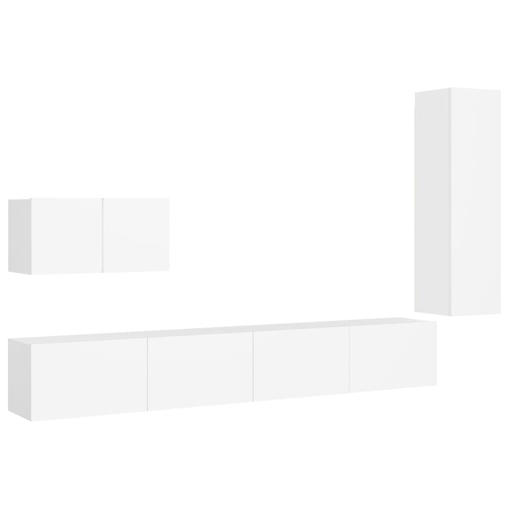 4 Piece TV Cabinet Set White Engineered Wood