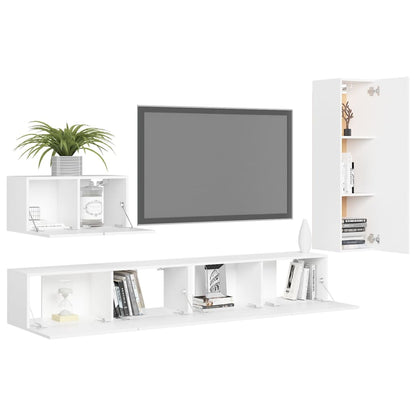 4 Piece TV Cabinet Set White Engineered Wood