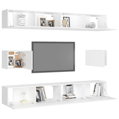 6 Piece TV Cabinet Set White Engineered Wood