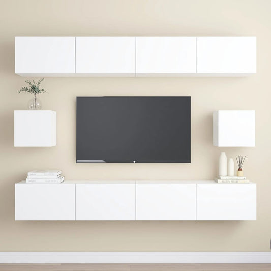 6 Piece TV Cabinet Set White Engineered Wood