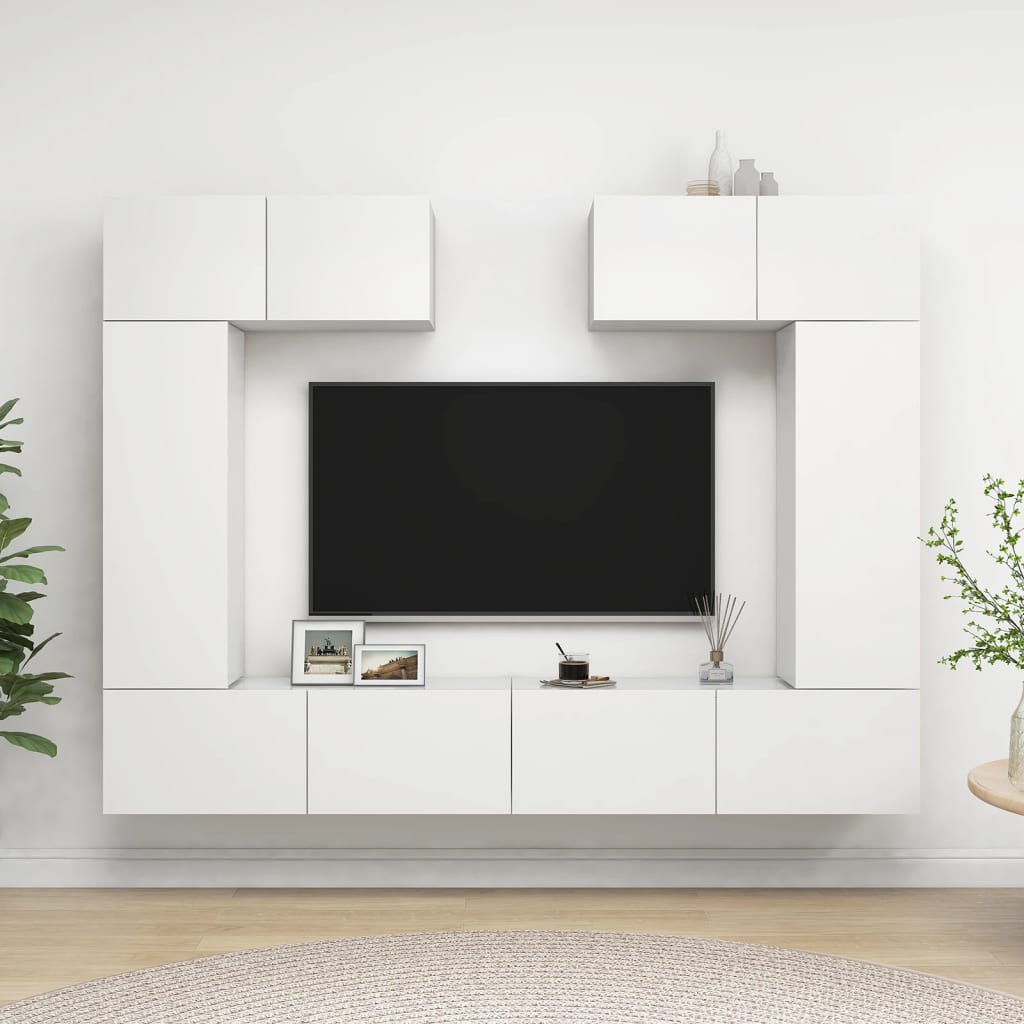 6 Piece TV Cabinet Set White Engineered Wood