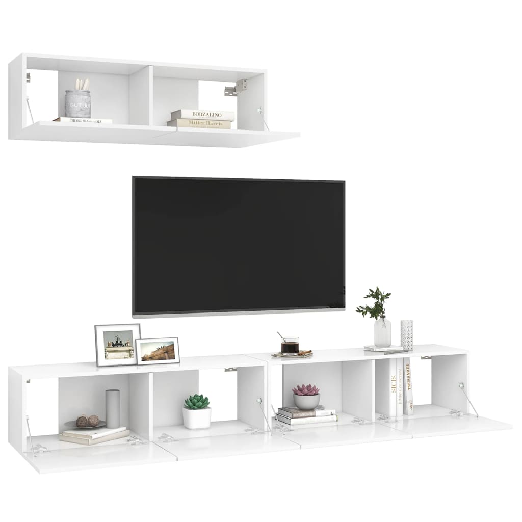 TV Cabinets 3 pcs White Engineered Wood