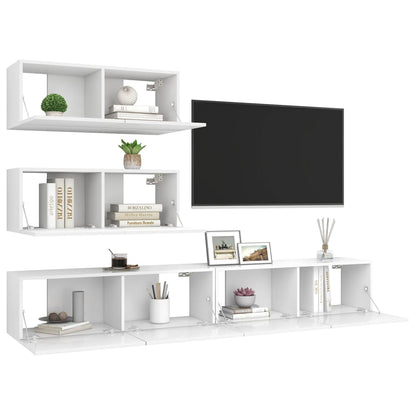 4 Piece TV Cabinet Set White Engineered Wood