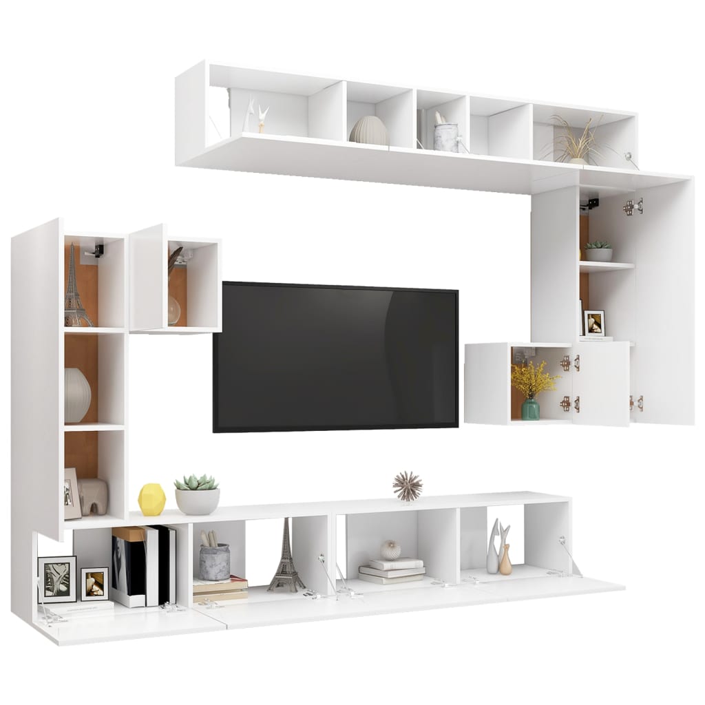 8 Piece TV Cabinet Set White Engineered Wood