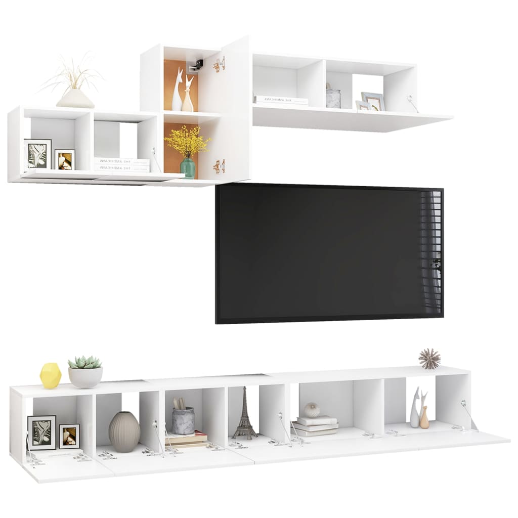 6 Piece TV Cabinet Set White Engineered Wood