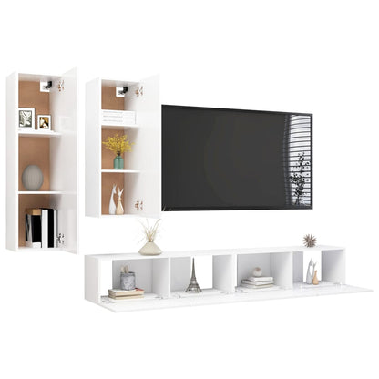 4 Piece TV Cabinet Set White Engineered Wood