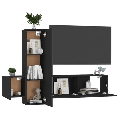 3 Piece TV Cabinet Set Black Engineered Wood