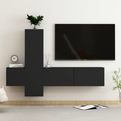 3 Piece TV Cabinet Set Black Engineered Wood