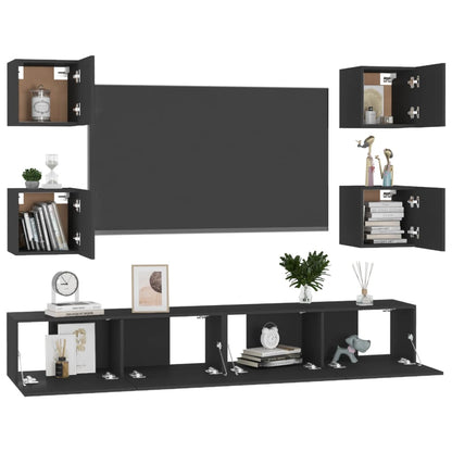 6 Piece TV Cabinet Set Black Engineered Wood