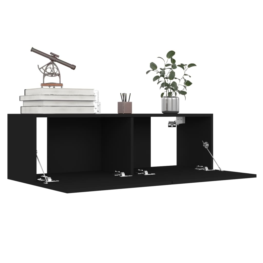 6 Piece TV Cabinet Set Black Engineered Wood