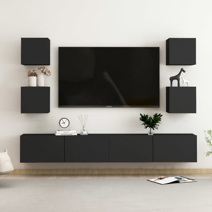 6 Piece TV Cabinet Set Black Engineered Wood