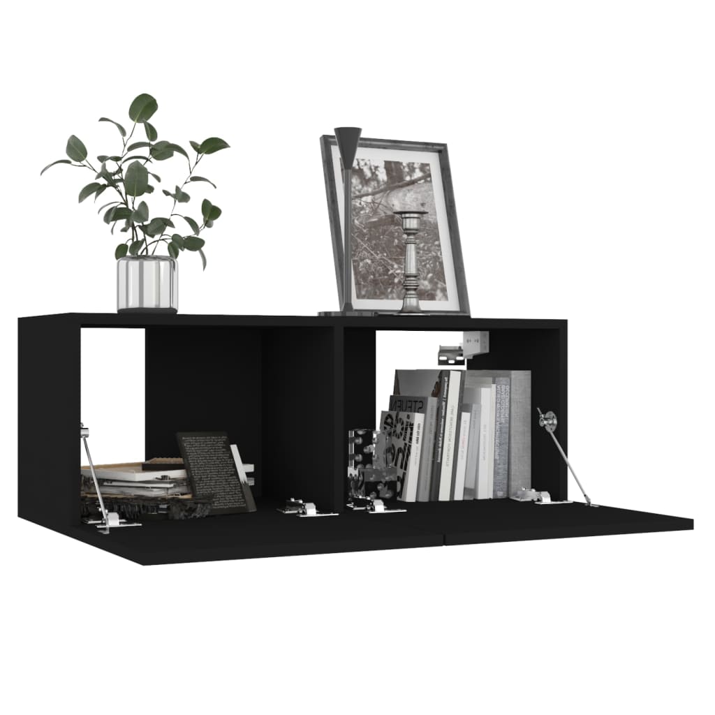 7 Piece TV Cabinet Set Black Engineered Wood