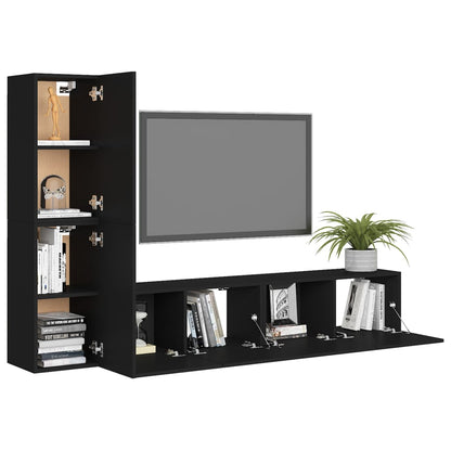 4 Piece TV Cabinet Set Black Engineered Wood