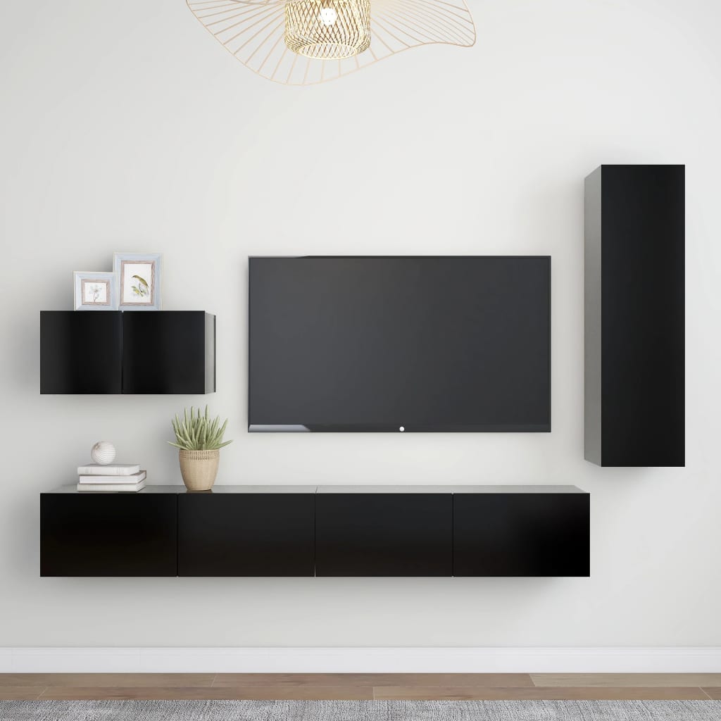 4 Piece TV Cabinet Set Black Engineered Wood