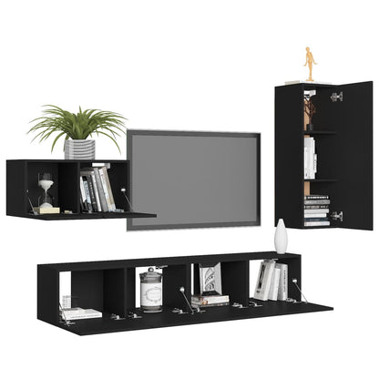 4 Piece TV Cabinet Set Black Engineered Wood