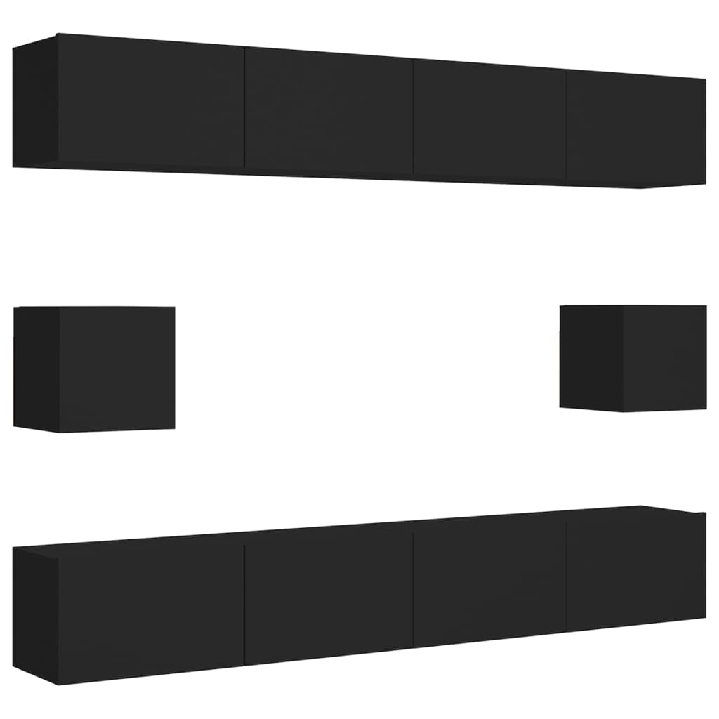 6 Piece TV Cabinet Set Black Engineered Wood