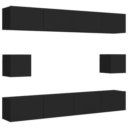 6 Piece TV Cabinet Set Black Engineered Wood