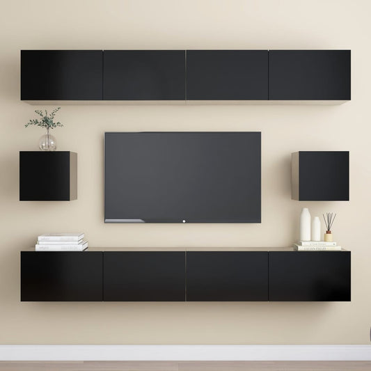 6 Piece TV Cabinet Set Black Engineered Wood