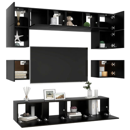 8 Piece TV Cabinet Set Black Engineered Wood