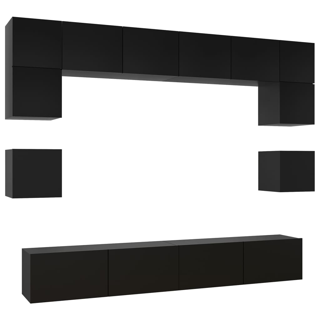 8 Piece TV Cabinet Set Black Engineered Wood