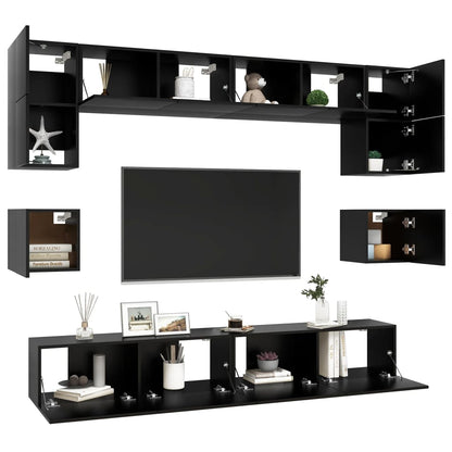 8 Piece TV Cabinet Set Black Engineered Wood