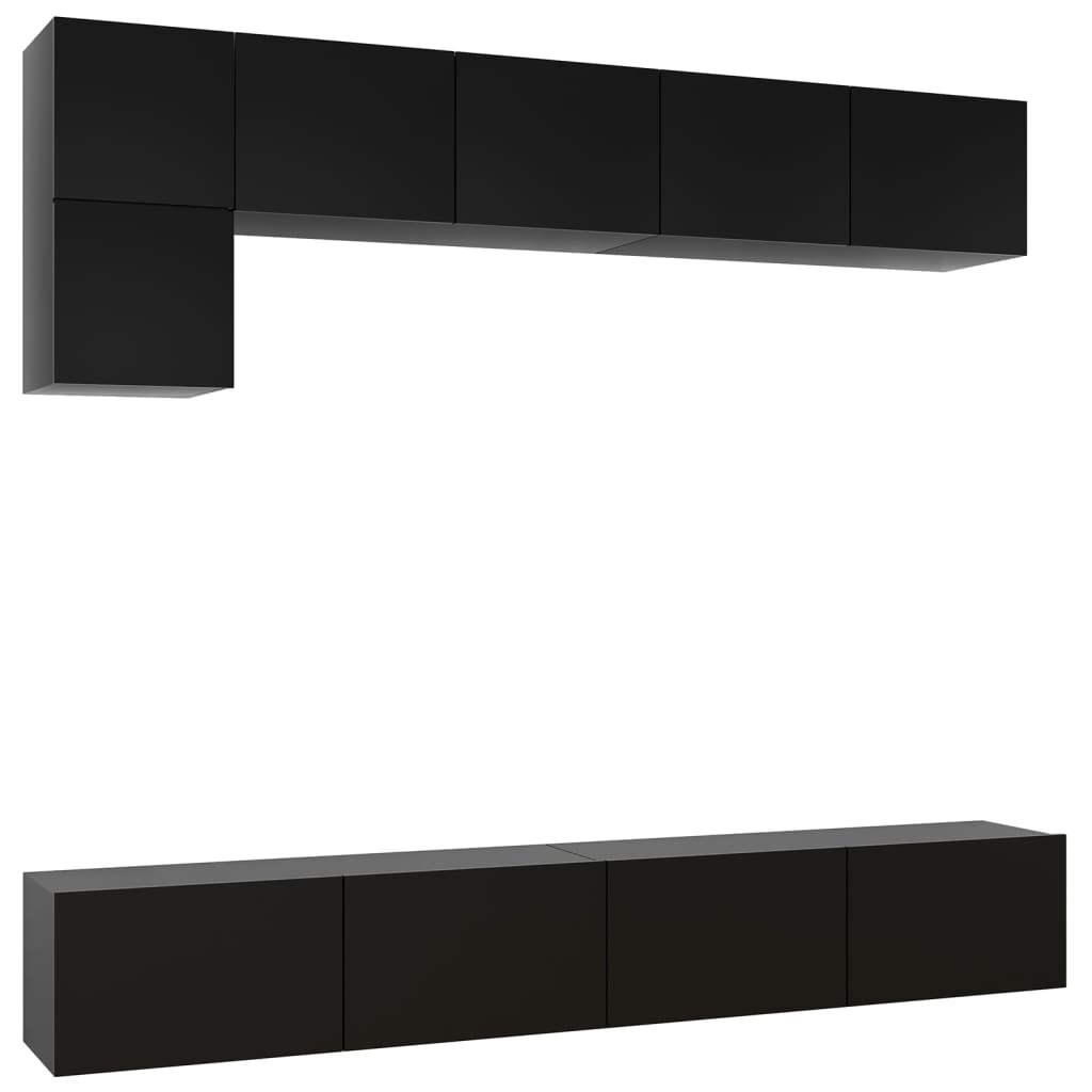 5 Piece TV Cabinet Set Black Engineered Wood